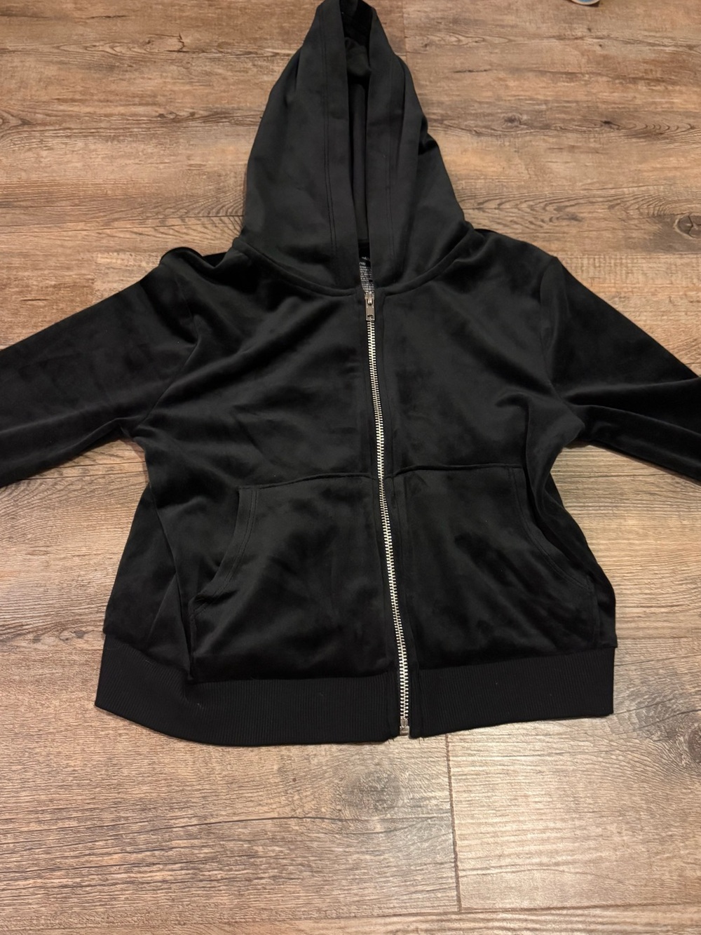 Art Class Kids Black Velour Hooded Zip-Up Jacket - size large (10/12)